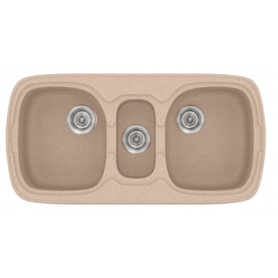 Νεροχύτης Γρανιτένιος Συνθετικός Sanitec Classic 303 (96x51) με 2 Ίσες Γούρνες & 1 βοηθητική Granite Sand